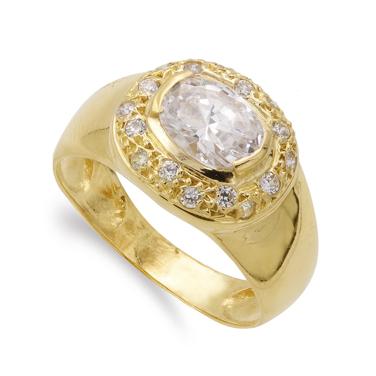 Sortija con Circonita Blancas. Ancho: 13 mm de oro amarillo 18K