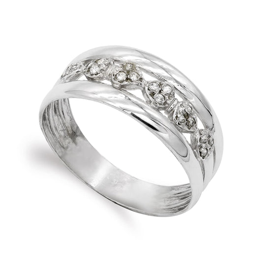 18K SORTIJA ORO BLANCO Y CIRCONITAS. ANCHO: 9 MM