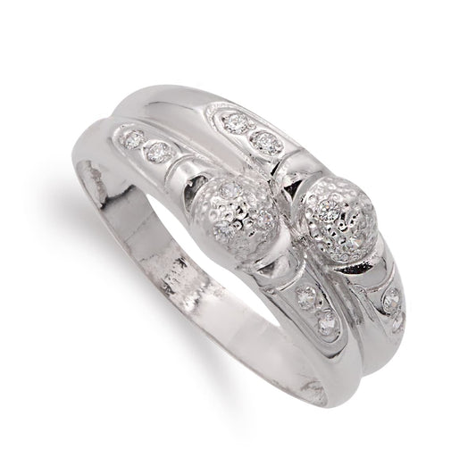 18K SORTIJA ORO BLANCO DOS CUERPOS CON CIRCONITAS. ANCHO: 8,5 MM