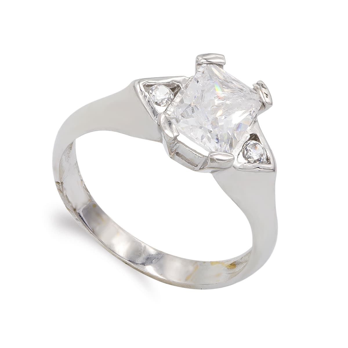 Sortija con Circonita en Garra. Ancho: 8 mm de oro blanco 18K