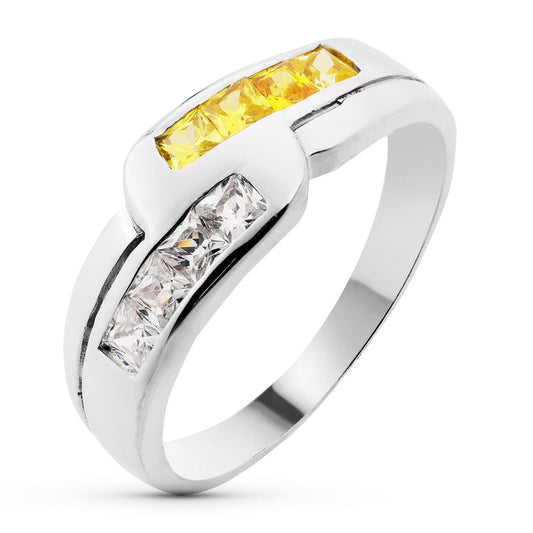 18K SORTIJA ORO BLANCO CON CIRCONITA COLOR AMARILLO. ANCHO: 7,5 MM
