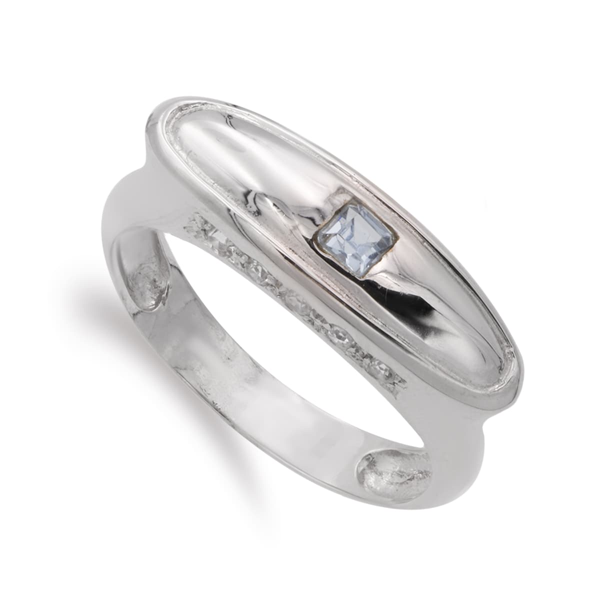 Sortija con Aguamarina Cuadrada y Circonita. Ancho: 7 mm de oro blanco 18K