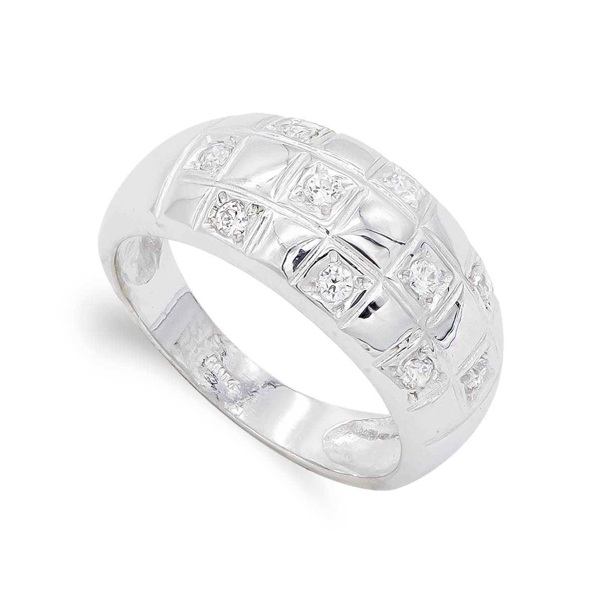 Sortija con Circonita. Ancho: 9,5 mm de oro blanco 18K