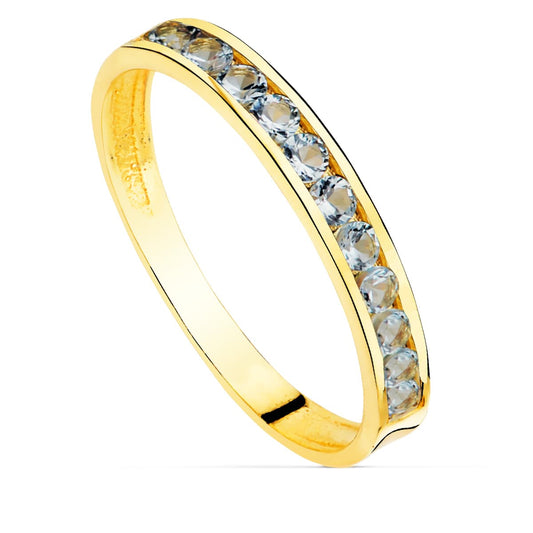 18K SORTIJA ORO AMARILLO CIRCONITA AGUAMARINA ANCHO CUERPO 2,5 MM