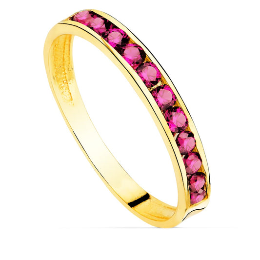 18K SORTIJA ORO AMARILLO CIRCONITA ROJAS. ANCHO CUERPO 2,5 MM