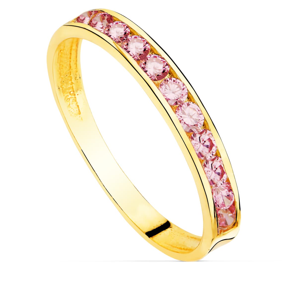 Sortija Circonita Rosa Francia Ancho Cuerpo 2,5 mm de oro amarillo 18K