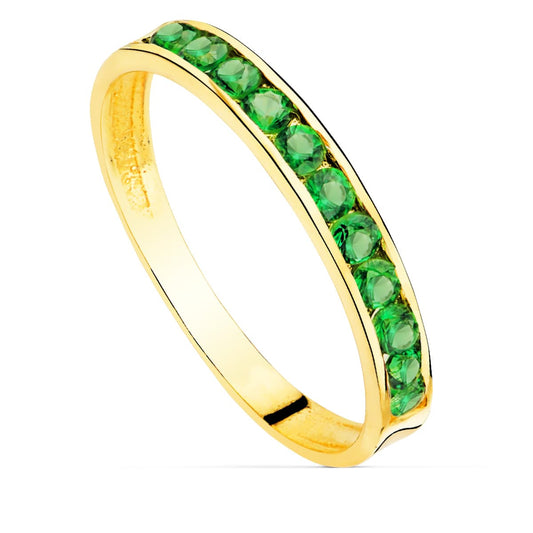 18K SORTIJA ORO AMARILLO CIRCONITA VERDES. ANCHO CUERPO 2,5 MM