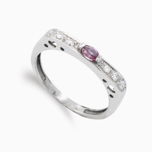 18K SORTIJA ORO BLANCO RUBI 4,5 X 3 MM Y CIRCONITA. ANCHO: 3 MM