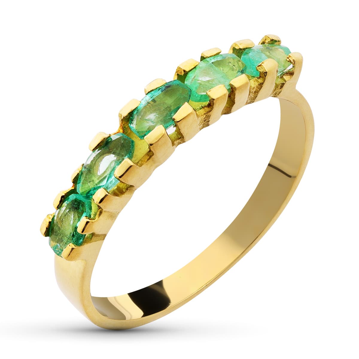 18K SORTIJA ORO AMARILLO ESMERALDAS. ANCHO: 3,5 MM