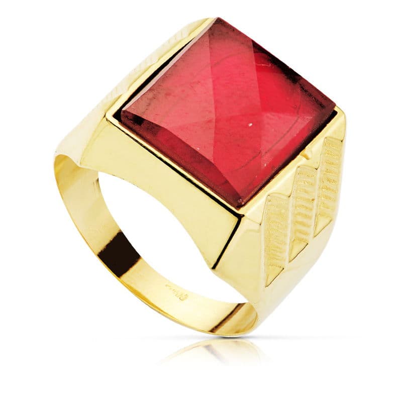 Sello Caballero Hueco Piedra Rubí Spinel 14 x 12 mm de oro amarillo 18K