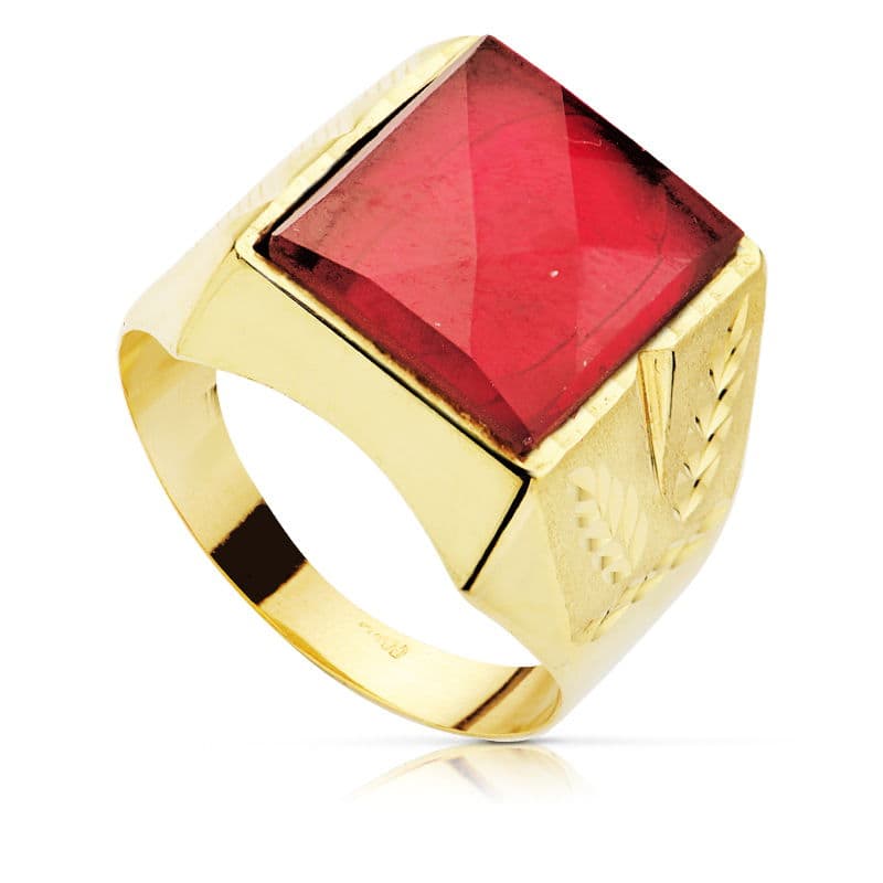 Sello Hueco Tallado con Rubí Spinel 14 x 12 mm de oro amarillo 18K