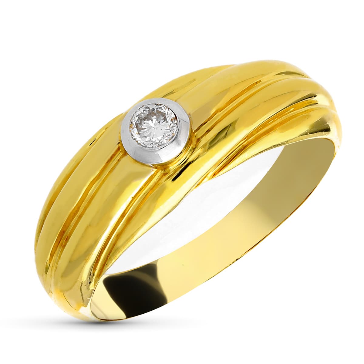 Sortija Bicolor Diamante Natural Talla Brillante. 0,15 Qts. 18K