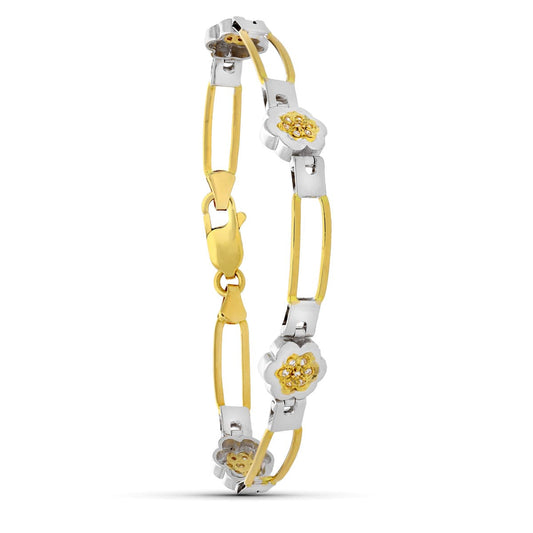 Pulsera Bicolor Circonita Flor y Circonitas 18K