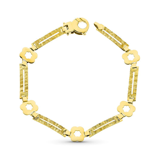 Pulsera Flores y Rectangulos Mate y Brillo de oro amarillo 18K