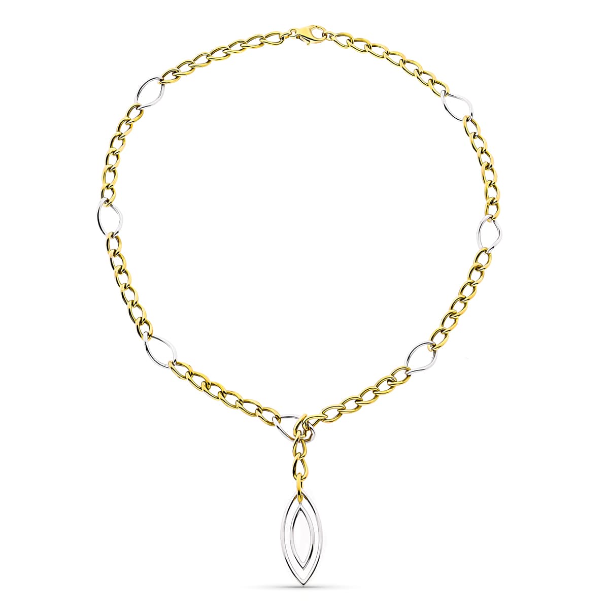 18K GARGANTILLA BICOLOR ESLABONES ANCHO 9 MM LARGO 27.50CM