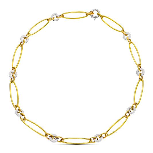 18K GARGANTILLA ORO BICOLOR ESLABONES OVALES Y CIRCULOS