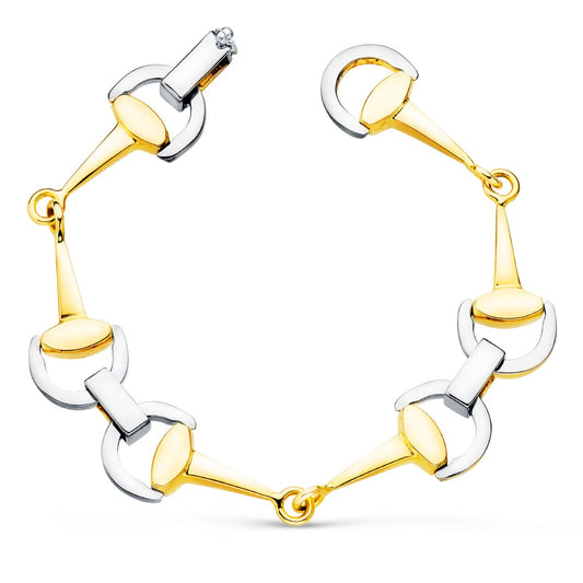 18K PULSERA ORO BICOLOR ESTRIBOS. ANCHO 14 MM LARGO 20CM