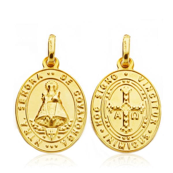Medalla Escapulario Virgen Covadonga y Cruz de la Victoria 20 x 14 mm de oro amarillo 18K
