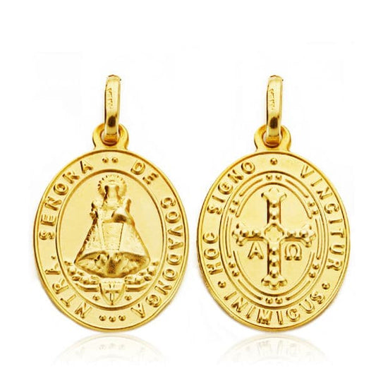 Medalla Escapulario Virgen Covadonga y Cruz de la Victoria 20 x 14 mm de oro amarillo 18K