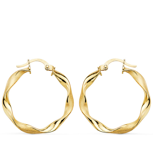 18K AROS ORO AMARILLO HUECOS RETORCIDOS MATE Y BRILLO 24X2.5 MM