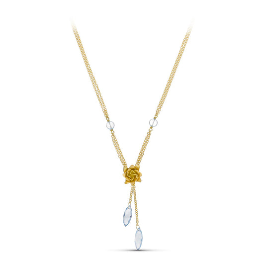 18K GARGANTILLA ORO AMARILLO PIEDRAS COLOR Y FLOR MATE 42CM