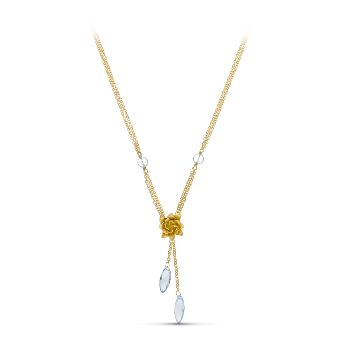 18K GARGANTILLA ORO AMARILLO PIEDRAS COLOR Y FLOR MATE 42CM