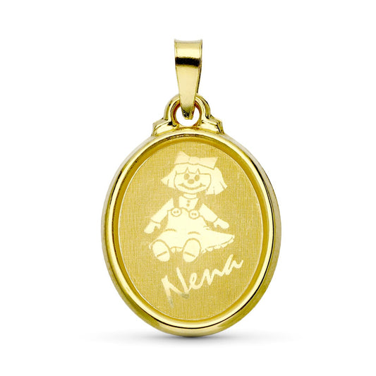 18K COLGANTE ORO AMARILLO LASER OVAL NENA 22X15 MM