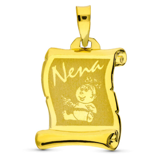 18K COLGANTE PERGAMINO ORO AMARILLO BEBE 20X14 MM