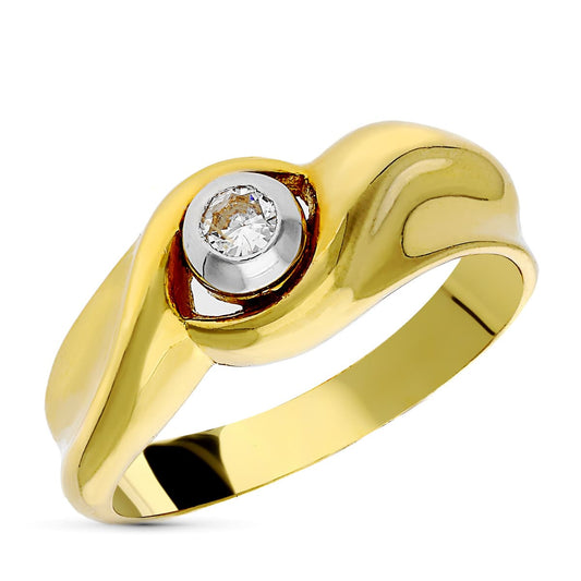 18K SORTIJA ORO BICOLOR DIAMANTE TALLA BRILLANTE. 0,10 QTS.