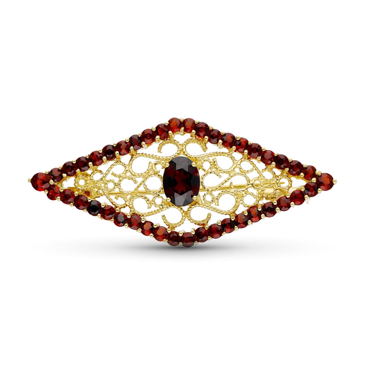 18K BROCHE ORO AMARILLO ROMBO GRANATE 50X21 MM