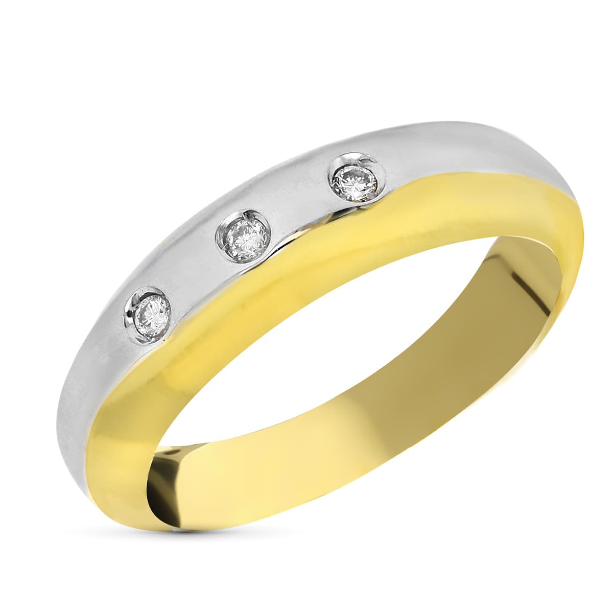 18K SORTIJA ORO BICOLOR 3 DIAMANTES NATURALES TALLA BRILLANTE 0.18 QTS.