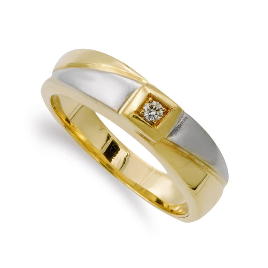 18K SORTIJA ORO BICOLOR DIAMANTE NATURAL 0.030 QTS. ANCHO 5 MM