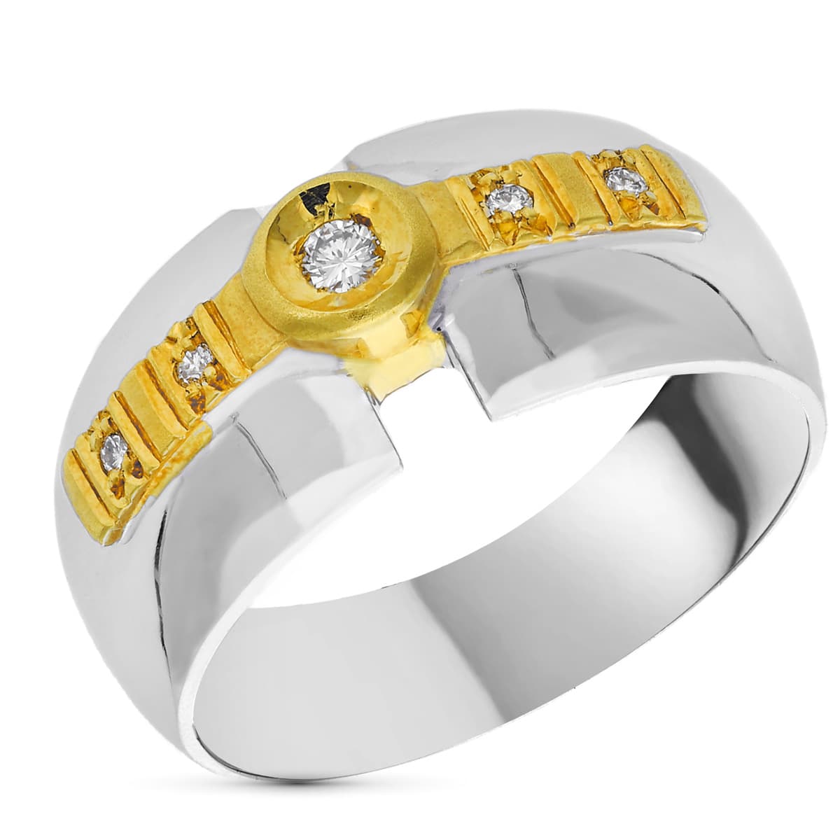 Sortija Bicolor 5 Diamantes Naturales Talla Brillante. Ancho: 9,5 mm 18K