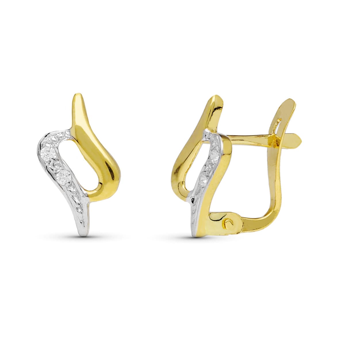Pendientes Bicolor Circonita 11 x 7 mm 18K