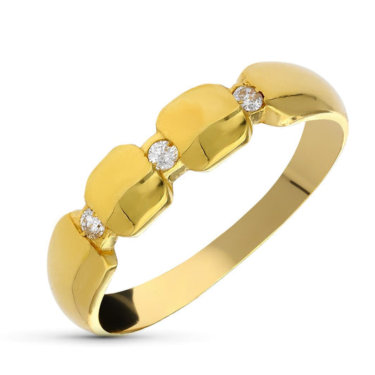 18K SORTIJA ORO AMARILLO 3 DIAMANTES NATURALES TALLA BRILLANTE 0,060 QTS. ANCHO: 5 MM