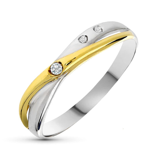 18K SORTIJA ORO BICOLOR DIAMANTES TALLA BRILLANTE 0,025 QTS. ANCHO: 7 MM