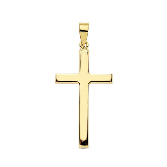 Cruz Lisa Palo Rectangular. 27 x 15 mm de oro amarillo 18K