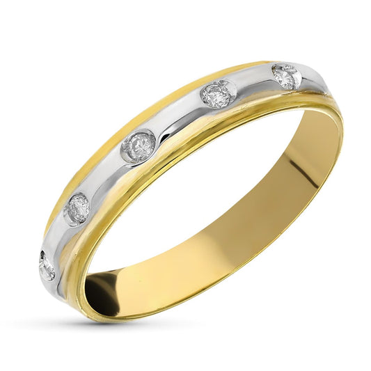 18K SORTIJA ORO BICOLOR DIAMANTES TALLA BRILLANTE 0,15 QTS. ANCHO: 4 MM