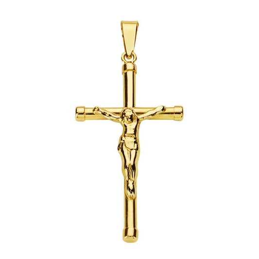 18K CRUZ ORO AMARILLO CON CRISTO HUECA 32X17 MM