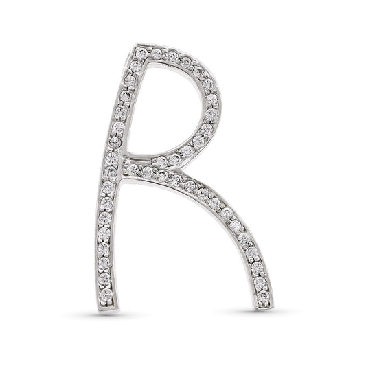 18K COLGANTE ORO BLANCO LETRA R CON CIRCONITA 35X23 MM