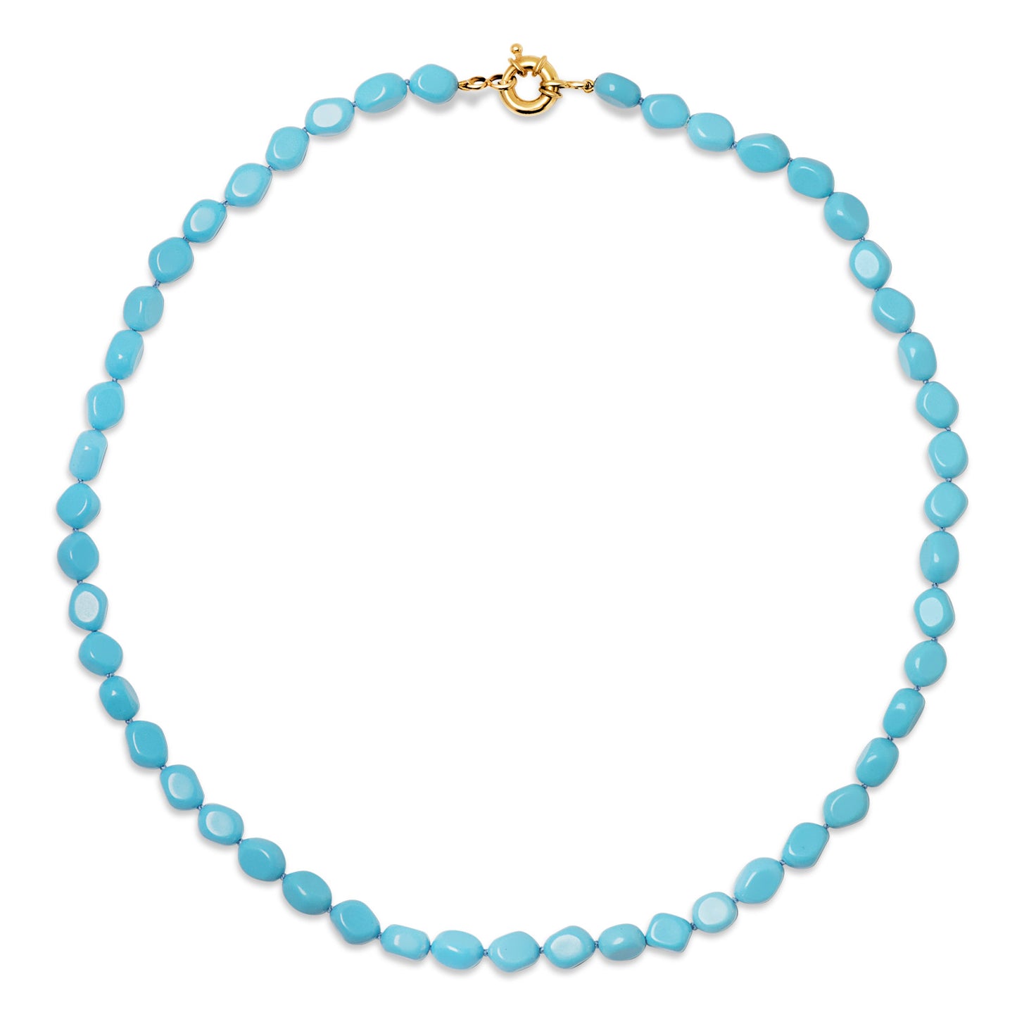 18K GARGANTILLA TURQUESAS LARGO: 45CM CIERRE DE TIMON 10MM ORO AMARILLO