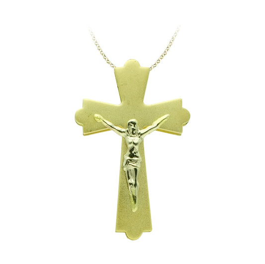 18K CRUZ ORO AMARILLO CON CRISTO BICOLOR 22X14 MM