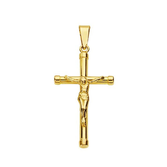 18K CRUZ ORO AMARILLO CRISTO PALO REDONDO 28X15X2 MM