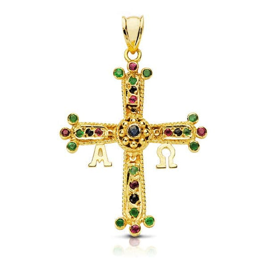 18K CRUZ DE COVADONGA O VICTORIA AMARILLO MEDIANA 33X27 MM