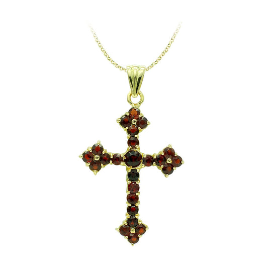 Cruz con Granate 47 x 31 mm de oro amarillo 18K