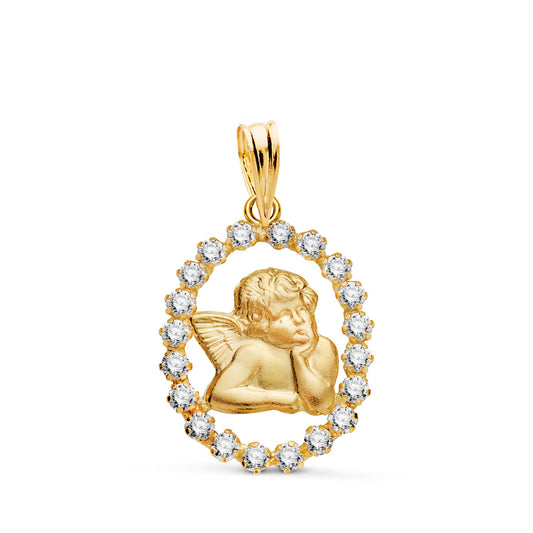 18K COLGANTE ORO AMARILLO ANGELITO CON CERCO DE CIRCONITAS. MEDIDA: 20 X 15 MM
