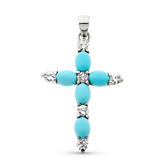 Cruz Turquesa y Circonita 40 x 26 mm de oro blanco 18K