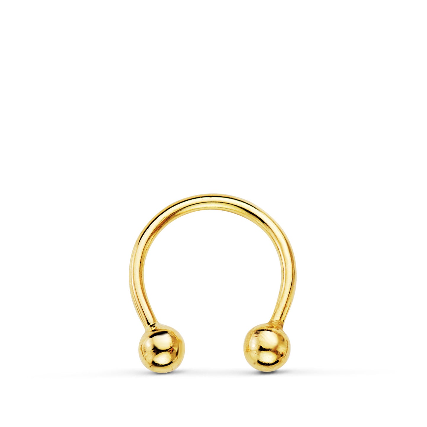 18K PIERCING ORO AMARILLO PEZON CURVO CON BOLAS 3MM 11 X 10MM