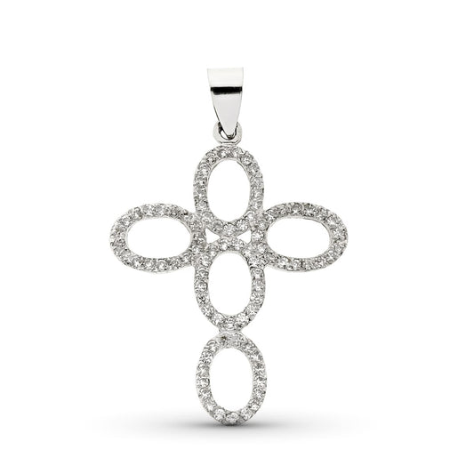 Cruz con Circonita 35 x 26 mm de oro blanco 18K