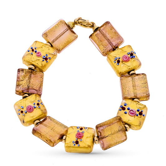 Pulsera y Murano Flores Porcelana 19 cm de oro amarillo 18K